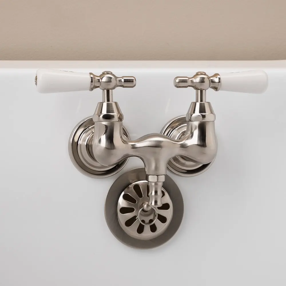 Clawfoot Bathtub Faucet - Wall-Mounted, Porcelain Lever Handles