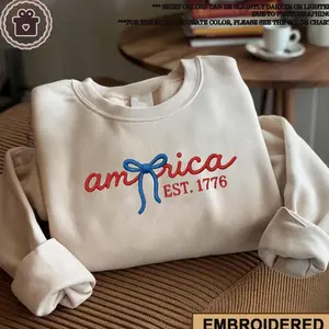 Coquette America Embroidered Shirt, USA Embroidery Sweater/T-shirt/Hoodie, America T-Shirt, Patriotic Embroidery, Independence Day Shirt,4th Of July T-Shirt