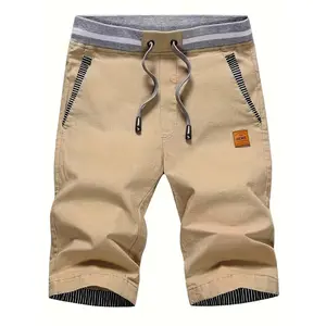 Men’s patchwork casual shorts with a drawstring waist, logo tag; summer cropped straight-leg beach, casual sports, everyday bermuda shorts Menswear