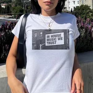 In House Music We Trust Micro Rib Baby Tee: Y2K Organic Cotton Rave Micro Rib Baby Tee