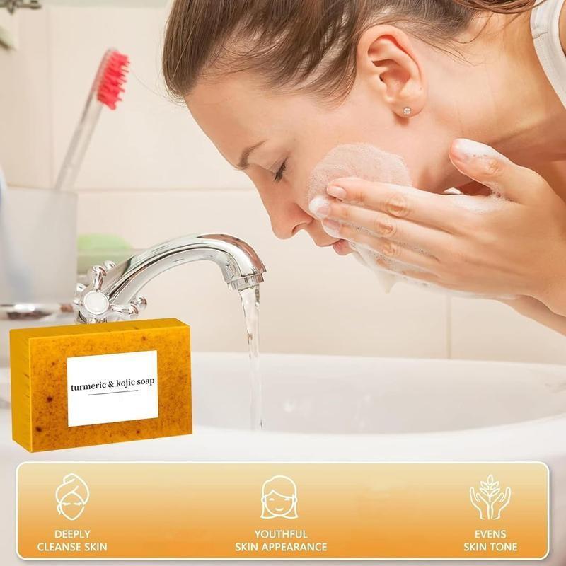 Natural Lemon Turmeric Kojic Acid Soap — Handmade Organic Brightening Body Wash & Foaming Bar for Glowing, Even-Toned Skin — Turmeric Soap, Body Cleanser & Skincare Essential-Turmeric Soap,Turmeric Bar Soap, Body Wash,Turmeric Kojic Acid Body Care Produc