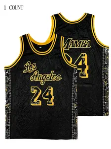 Men's #24 Black Snake Skin Basketball Jersey, Loose Fit Letter & Number Embroidered Sleeveless Tank Top Suitable For Basketball, Sports, Running, Workout, Workout Tops, Gym Clothes