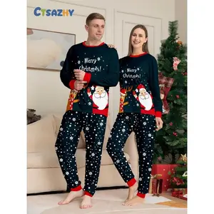 Limited Edition Christmas Couple Pajamas Set, Santa Reindeer Print, Casual Fall Winter Home Wear, Comfortable Daily Sleepwear