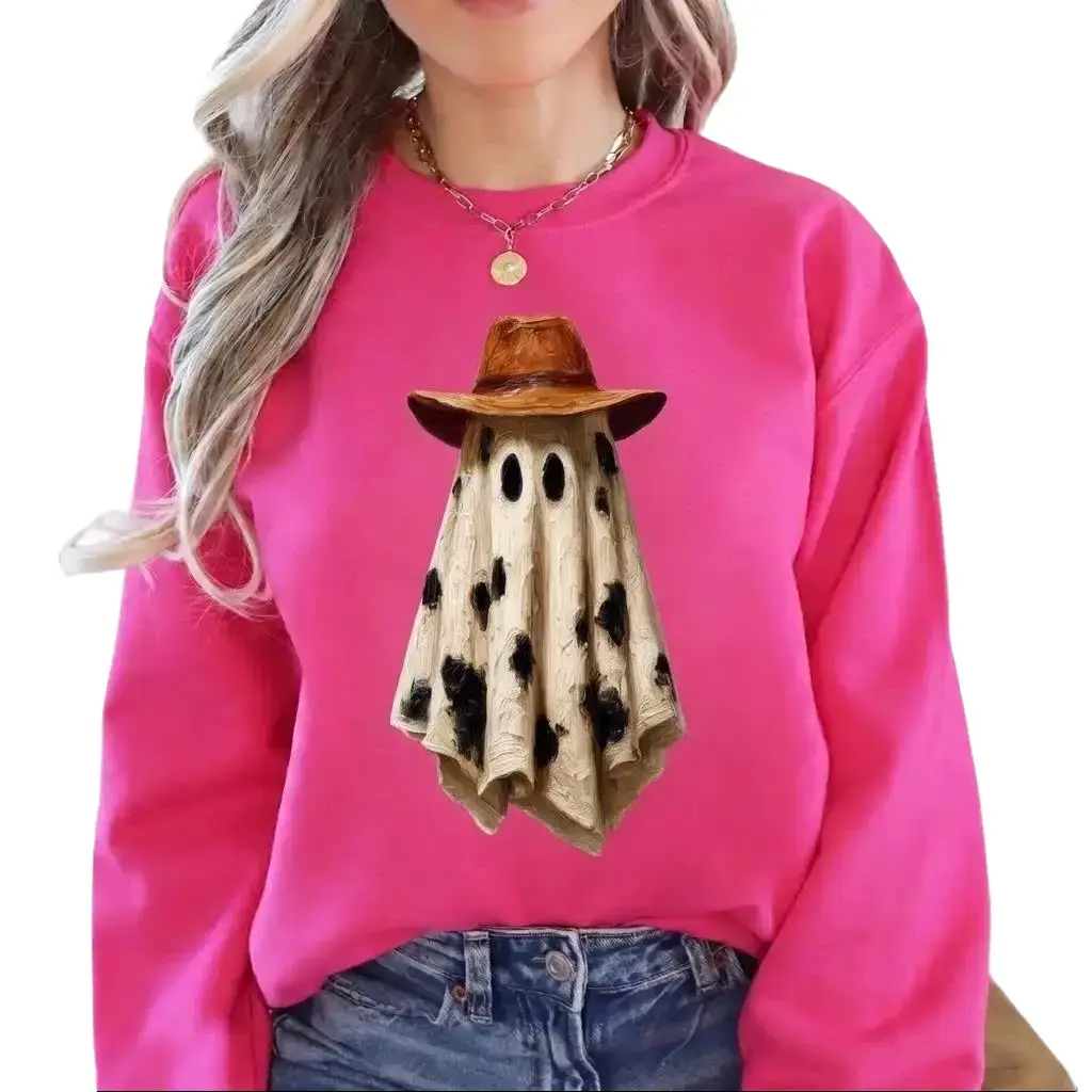 Cowboy Ghost Crewneck Sweatshirt, Western Halloween Sweatshirt, Boo Haw Sweatshirt, Cute Spooky Ghost, Fall Cowboy Graphic Sweatshirt, Country Halloween, Cow Print -DarkFlex