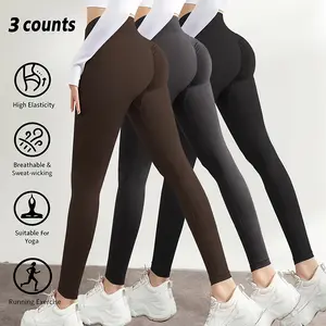 3pcs Women's High Waist Sports Leggings Comfy Breathable Skinny Pants for Yoga Gym Workout Ladies Sportswear Indoor Outdoor Wear Elastic Seamless Leggings