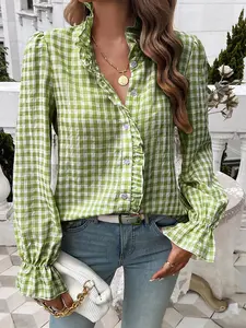 Women's Long Sleeve Plaid Shirt, Casual Button Front Blouse, Daily Wear, Comfortable Fit, Perfect for Spring & Fall Seasons