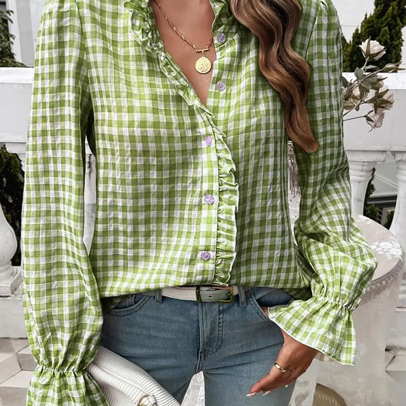 Women's Long Sleeve Plaid Shirt, Casual Button Front Blouse, Daily Wear, Comfortable Fit, Perfect for Spring & Fall Seasons