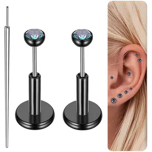 Gotumo 16G 18G 20G Flat Back Earrings Stud Titanium Threadless Nose Rings Tragus Labret Cartilage Lip Medusa Conch Body Piercing Jewelry Hypoallergenic for Women Men