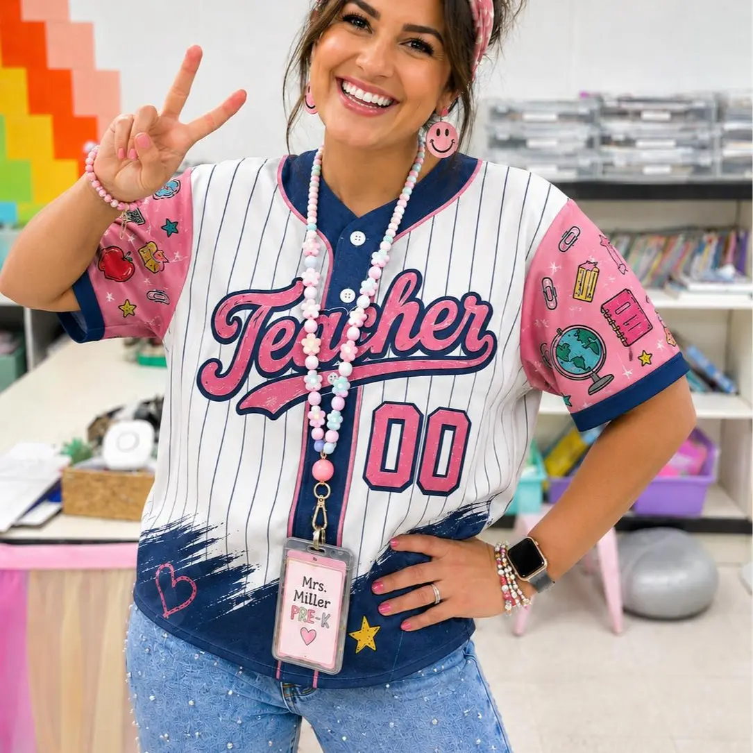 Custom Teacher Baseball Jersey Personalized Name and Number - School Spirit Button Down Apparel Back To School Gift Unisex Casual Jersey sohochic