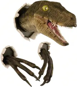 3D Dinosaur Wall Art Sculpture Dinosaur Head Wall Mount Wall-Mounted Resin Statue Dinosaur Home Bedroom Accessories (Yellow)
