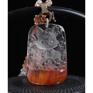 A1305 Exquisite Red Crystal Carved Nine-tailed Fox Pendant