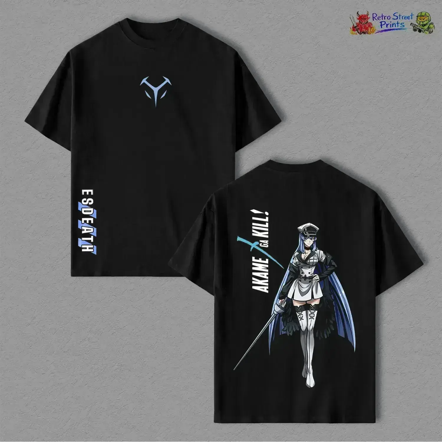 Esdeath Akame ga Kill Waifu Ancient Mage Wizard Elf Game Anime Manga Movie 2 Sided Tshirt Graphic Tees Menswear