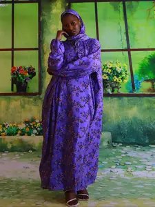 Floral Print Hooded Prayer Dress with Hat Elegant Long Sleeve Maxi Muslimwomens Clothing, Modest Style Dress, Modest Muslim Outfits