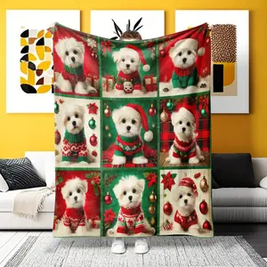 A Multi-Purpose Festive Christmas Maltese Collage Flannel Blanket – Ultra-soft for home, camping, office. Perfect for dog lovers and Christmas fans who adore cute, holiday-themed pet designs and cozy luxury.