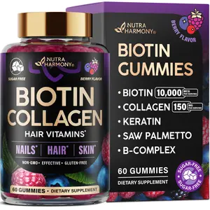 Biotin Gummies Sugar-Free with Collagen for Hair Growth Support Skin, & Nail Strength for Women & Men. Biotin 10000mcg, Keratin, Hyaluronic Acid, B-Complex, Saw Palmetto. 60 Gummies Antioxidant Rich Supplement