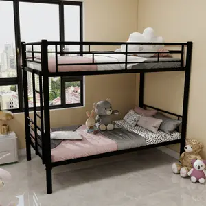 Twin Over Twin Metal Bunk Bed for Kids Boys Girls,Metal Structure Bedframe with Ladders & Guardrail,Convertible 2 Beds,No Spring Box Required    RR