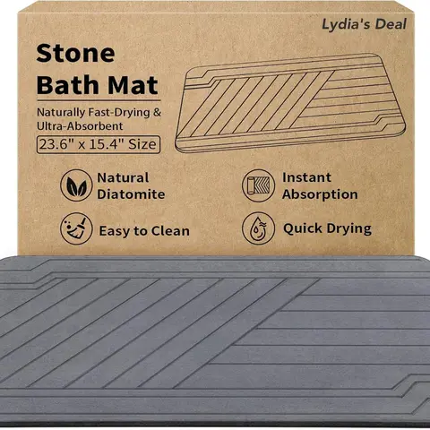 Rectangle Mineral Diatomite Bath Mat - 23.6"x15.4" Ultra Absorbent, Non-Slip, Quick Drying Bath Mat for Tub, Wetroom Bathrooms, Easy to Clean Home Decor Bathroom Accessory Home Essential