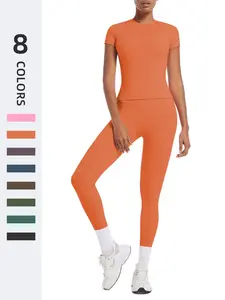 Women's Outdoor Yoga Set Quick-Dry Short Sleeve Top & Long Pants Running Training Workout Set, Comfortable Sportswear Activewear for Women, Casual Activewear, Sport Casual Outfit