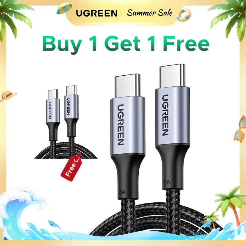 (Buy 1 Get 1 Free) UGREEN USB C to USB C Cable ,100W Type C Flow Cord, Fast Charging for iPhone 17/16 Series, MacBook Pro 2020, iPad Pro, Dell XPS, Samsung Galaxy S24/S23/S22 Ultra, Switch, Pixe,3.3FT Black, portable charger,Summer Sale
