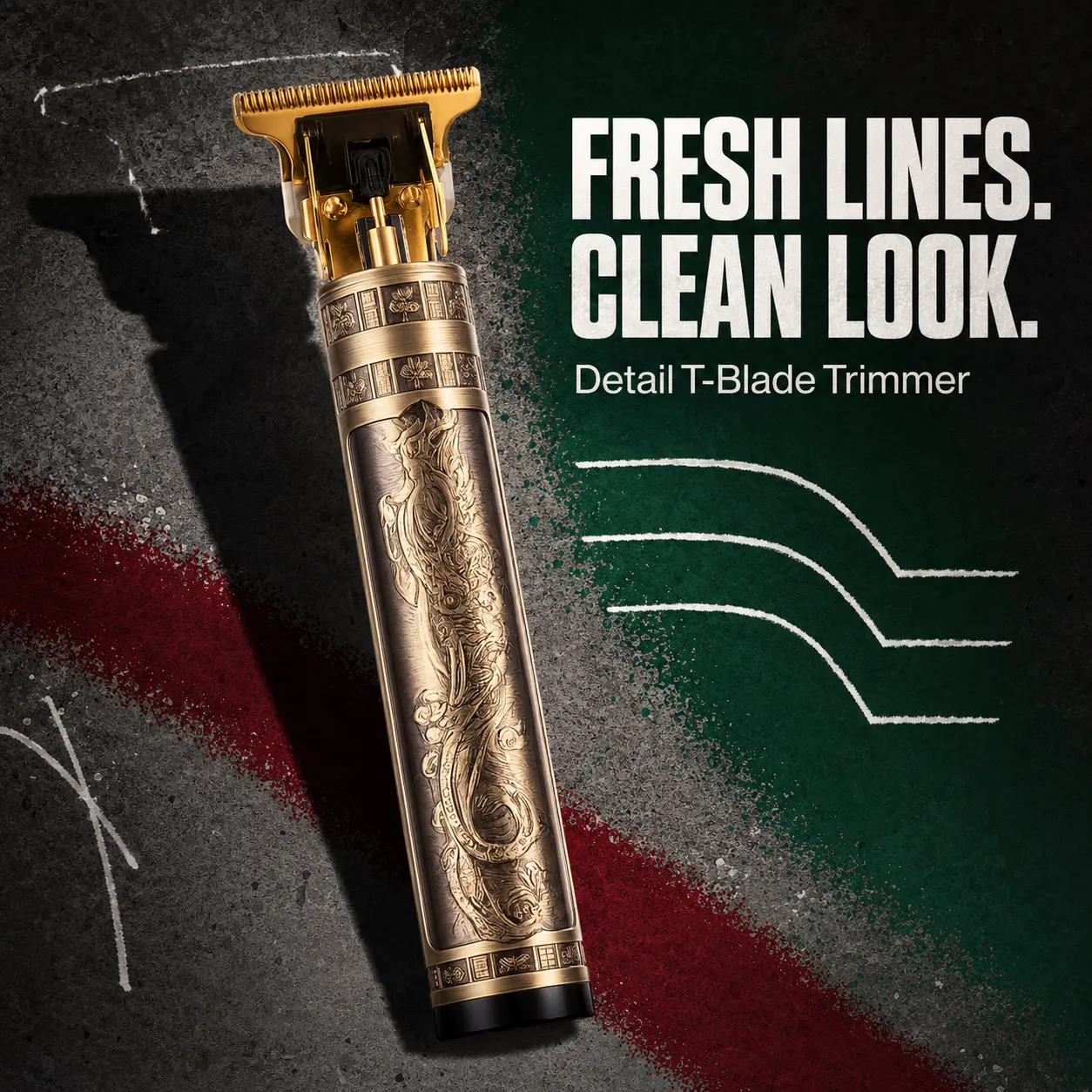 Cordless Clippers Gold Dragon Vintage Hair Trimmer - Engraved Metal Body T-Blade Clipper with Clean Lines, Retro Design Men's Grooming Tool for Haircut Trimmers & T-Blade Cut