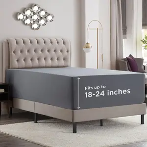 Extra Deep Pocket - Grey, King Size Sheet for 18 to 24 Inch Mattresses,, with Corner Straps