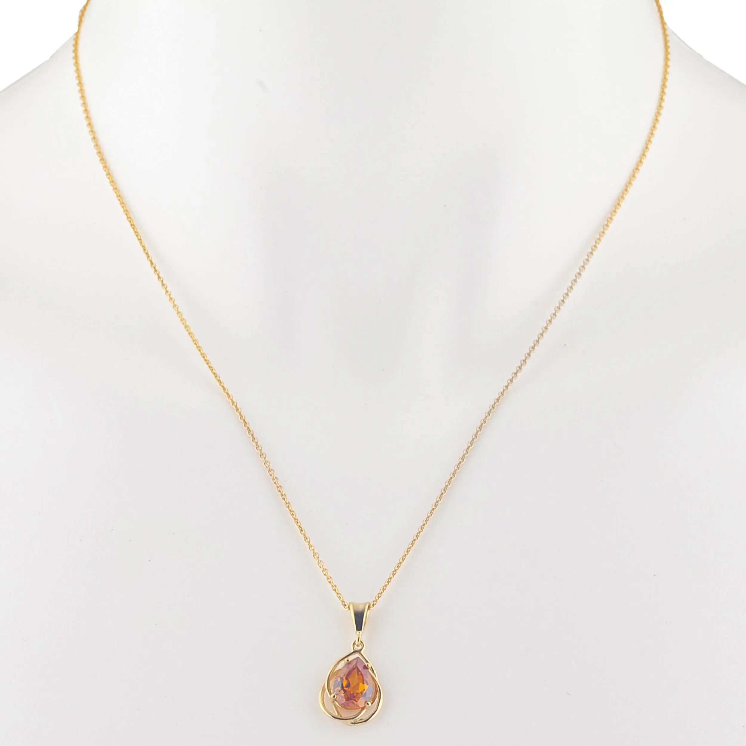 14Kt Gold 2 Ct Orange Citrine Pear Teardrop Design Pendant Necklace