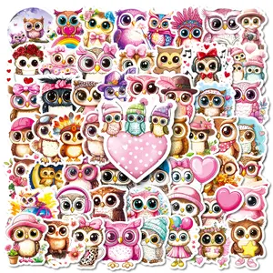 56 Large Eyed Owl Cartoon Series Stickers, Suitable for Faith Based Designs Such As Scrapbooks, Diaries, Laptops, Water Bottles, Cars, Universal Car Sticker, Etc., As Gifts with Positive Information