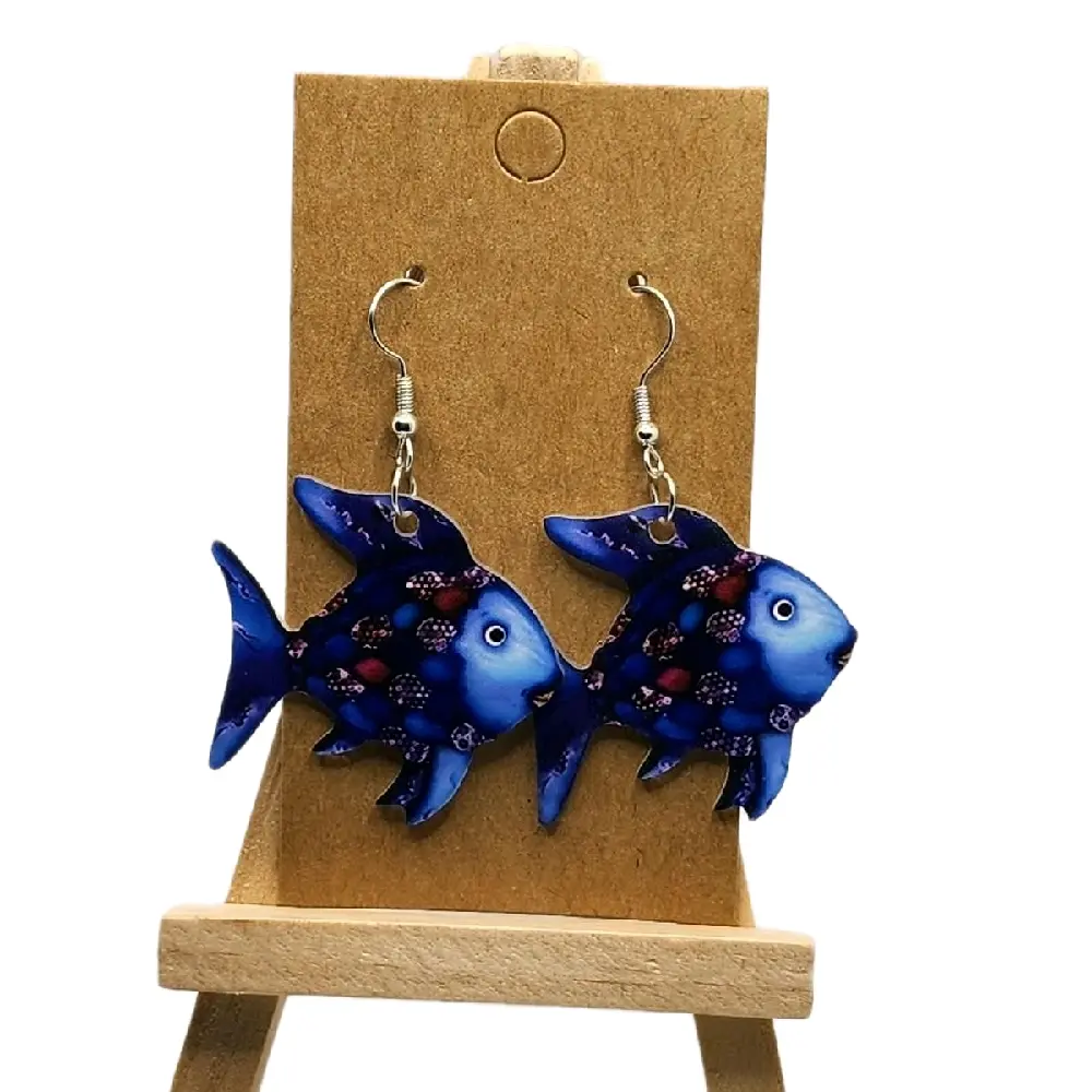 Tropical Fish Hook Earrings - Vibrant Plastic Earrings with Intricate Detailing for Summer Outfits, Beach Days