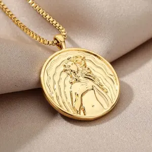 Aphrodite Artemis 18K Gold Plated Necklace,Greek Mythology Necklace,Gold Medallion Queen Necklace For Women