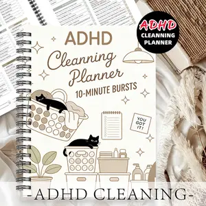 1pc ADHD Cleaning Planner Themed Academic Notebook, Short-burst Style - Black Cat Lying on A Laundry Basket Pattern, Plan Ten-minute Quick Cleaning Tasks, Task Management Notebook, Daily Planner, Workbook Journal, 5.5x8.3 Inch Notebook