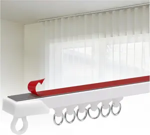 Self Adhesive Curtain Track No Drill, 8ft wall & ceiling Curtain Track, Heavy Duty 18lbs Capacity, easy installation, No Damage to curtains, Sliding Rail for Bathroom, Bedroom, RV, Room Divider
