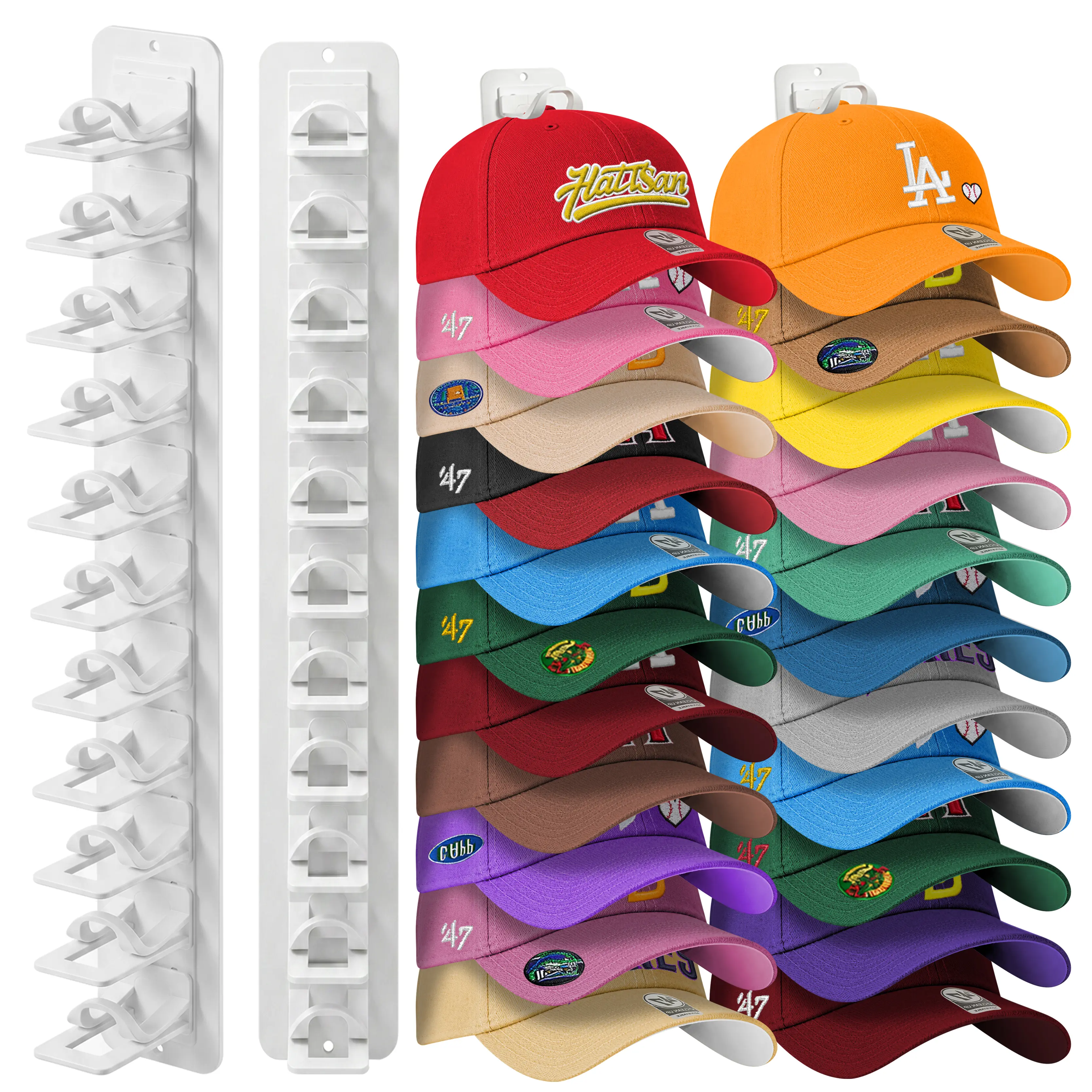 【2026 Upgraded】Detachable Hat Organizer for Baseball Caps, Hat Rack on Wall Hold Up to 22 Hats, Hat Storage Ideas for Men, Wall-Mounted Hat Holer on Wall Installs with Adhesive and Screws, Hat Hanger for Storing Baseball Caps on Bedroom Closet Door