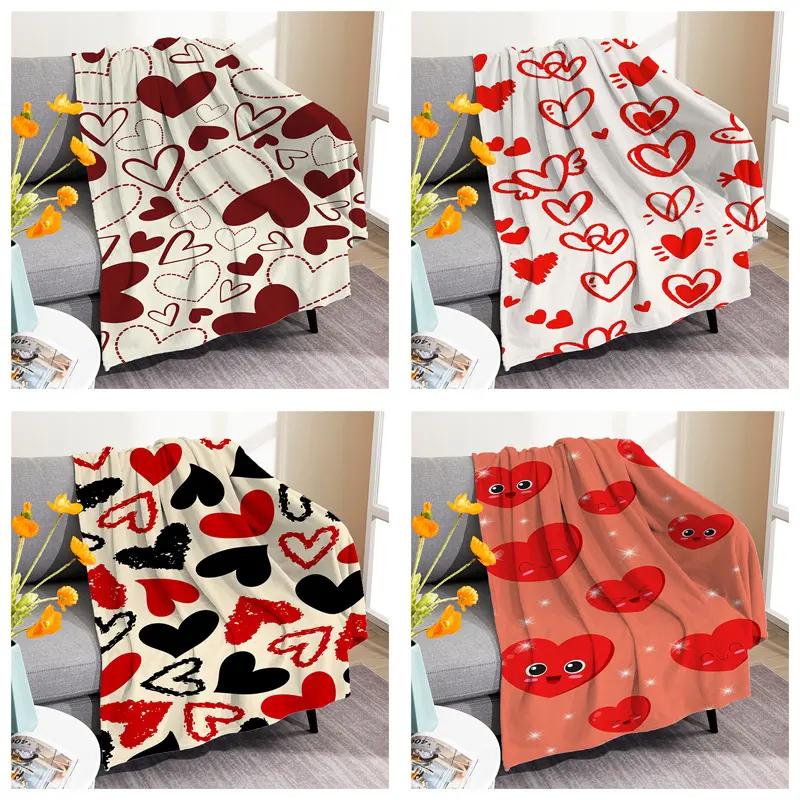 Custom Cross - Border Valentine's Heart Flannel Blankets!Digitally printed with charming heart patterns.Ideal for napping, it doubles as an air - conditioning cover.Soft and cozy, perfect for adding a touch of love to any space.Available for wholesale