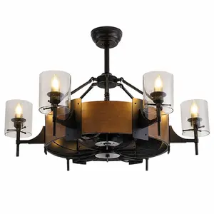 39.5 in Rustic Caged Ceiling Fan with Light Farmhouse Wood Cage Fandelier Ultra Quiet DC Motor Reversible 6 Speed Remote Control Includes LED Bulbs for Bedroom Living Room and Farmhouse Spaces