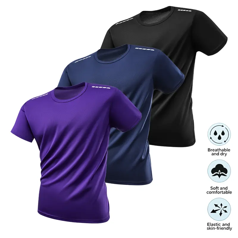 Reflective Sportswear T-Shirt, Breathable Quick-Dry Short Sleeve Crew Neck, Lightweight Men's Athletic Tee, Ideal for Outdoor Activities