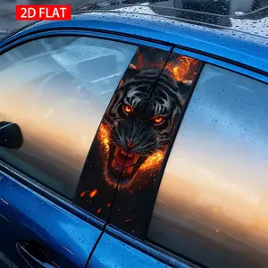 2 Sets Fire Tiger Car B Pillar Stickers, Polyester Self-Adhesive Waterproof Scratch-Resistant, Car Exterior Accessories, Perfect for B Pillar, Door, External Decoration