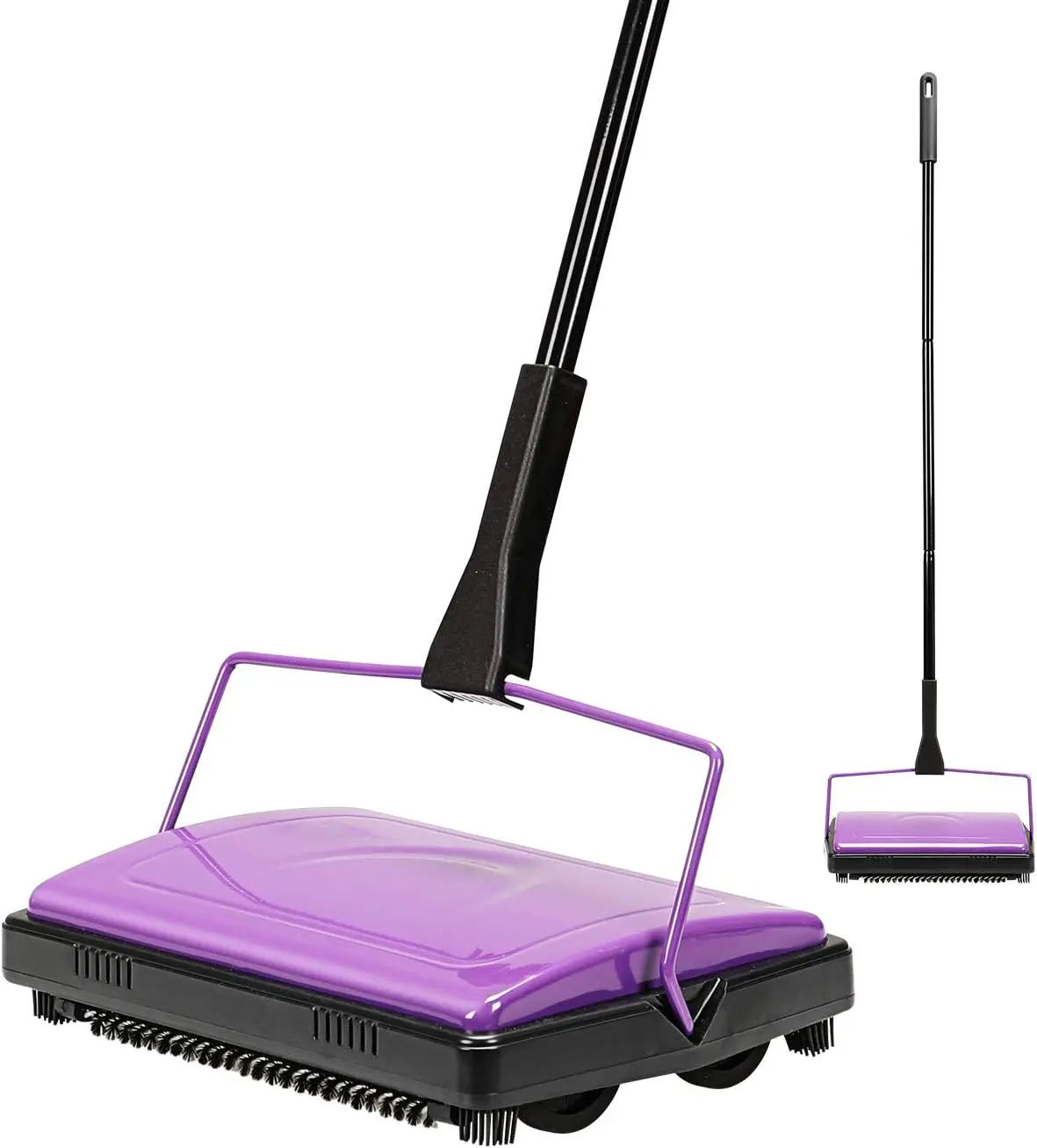 Carpet Sweeper Cleaner with Brush, 3-Section Poles, Easy to Use for Home Office Low-Undercoat Carpets Rugs, Dust Removal, Removes Hair and Animal Fur, Cleans Scraps Paper Small Rubbish