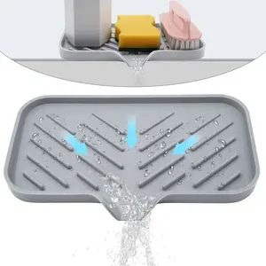 Silicone Kitchen Sink Drain Mat with Self-Drains, Soap and Sponge Holder, Water Splash Guard for Kitchen and Bathroom, Home Care Supplies, Cleaning Gadgets