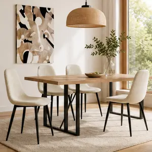 ARCH Dining Chairs Set of 4 Modern Accent Chairs with Linen Fabric Upholstered Seat Spoon Shape Kitchen Chair Black Metal Legs Side Chairs for Dining Room Kitchen Beige/Brown/Suede Options, Beige/Brown/Suede Color Options, Linen Material