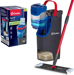 O-Cedar H2Pro Flat Mop System – Quick Cleaning Tool with Water-Only Technology – Machine Washable Reusable Microfiber Pad – Safe for Wood, Vinyl & Tile Floors