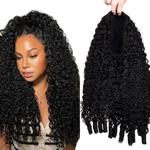 PERMISMODA HAIR Burmese Curly Half Wig Human Hair 250% Density Glueless Wig with Drawstring Spiral Curly Ends 3 in 1 Flip Over Headband Wig Beginner Friendly for Black Women