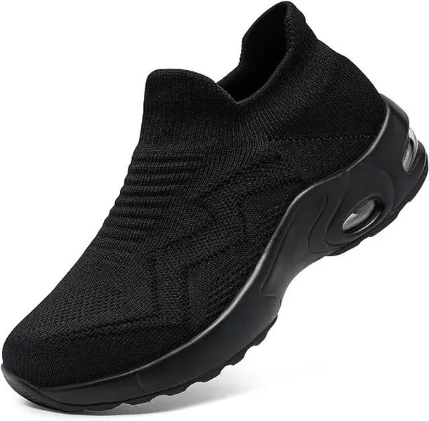 Steel Toe Shoes for Women Slip On Safety Toe Work Sneakers Easy Cuff Air Cushion Lightweight Breathable Comfortable Shoes Industrial Construction Footwear Walking Shoes