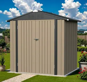6×4FT Outdoor Storage Shed, Metal Patio Storaged Sheds with Lockable Doors, Sheds & Outdoor Storage for Bike, Backyard, Pool and Garden, Brown