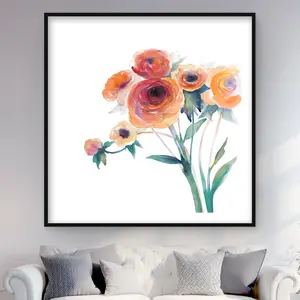212 MAIN Framed Watercolor Flower Print, 48x48 in Minimalist Scandinavian Matted Wall Art Decoration - Coral Blooms Home Decor for Living Spaces Gift