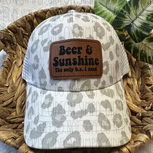 B33R & Sunshine Ponytail or Snapback Hat - White, Fun Design, Adjustable Fit, Perfect for Summer Activities