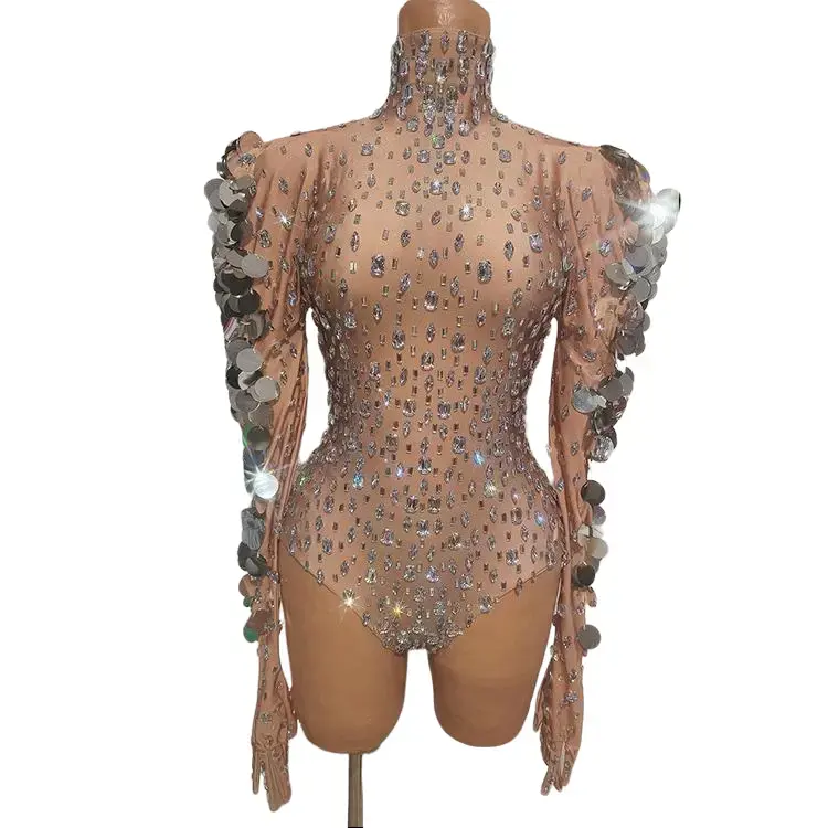 Women's Stretch Costume Bodysuit with Sparkly Rhinestones Sequins Dance Nightclub Events Womenswear