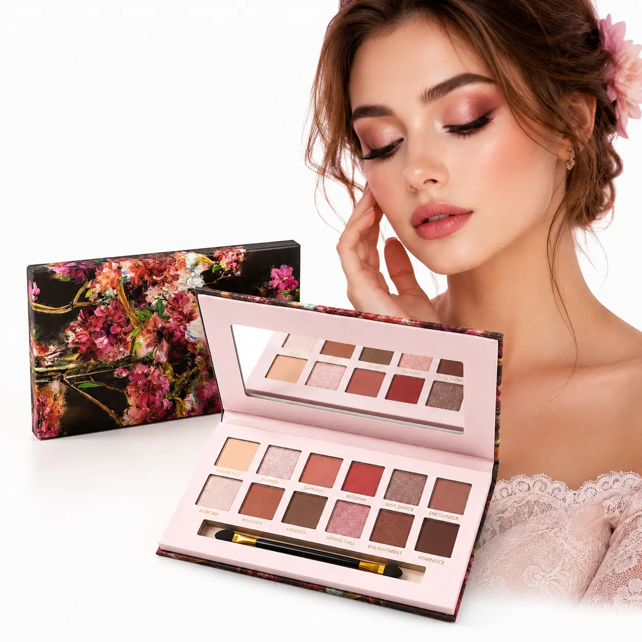 12-Shade Nude Rose Eyeshadow Palette - Matte & Shimmer Finish, High-Pigment Long-Wearing Blendable Eye Makeup Kit with Mirror & Brush, Beginner-Friendly for Daily Work & Party Use Contour