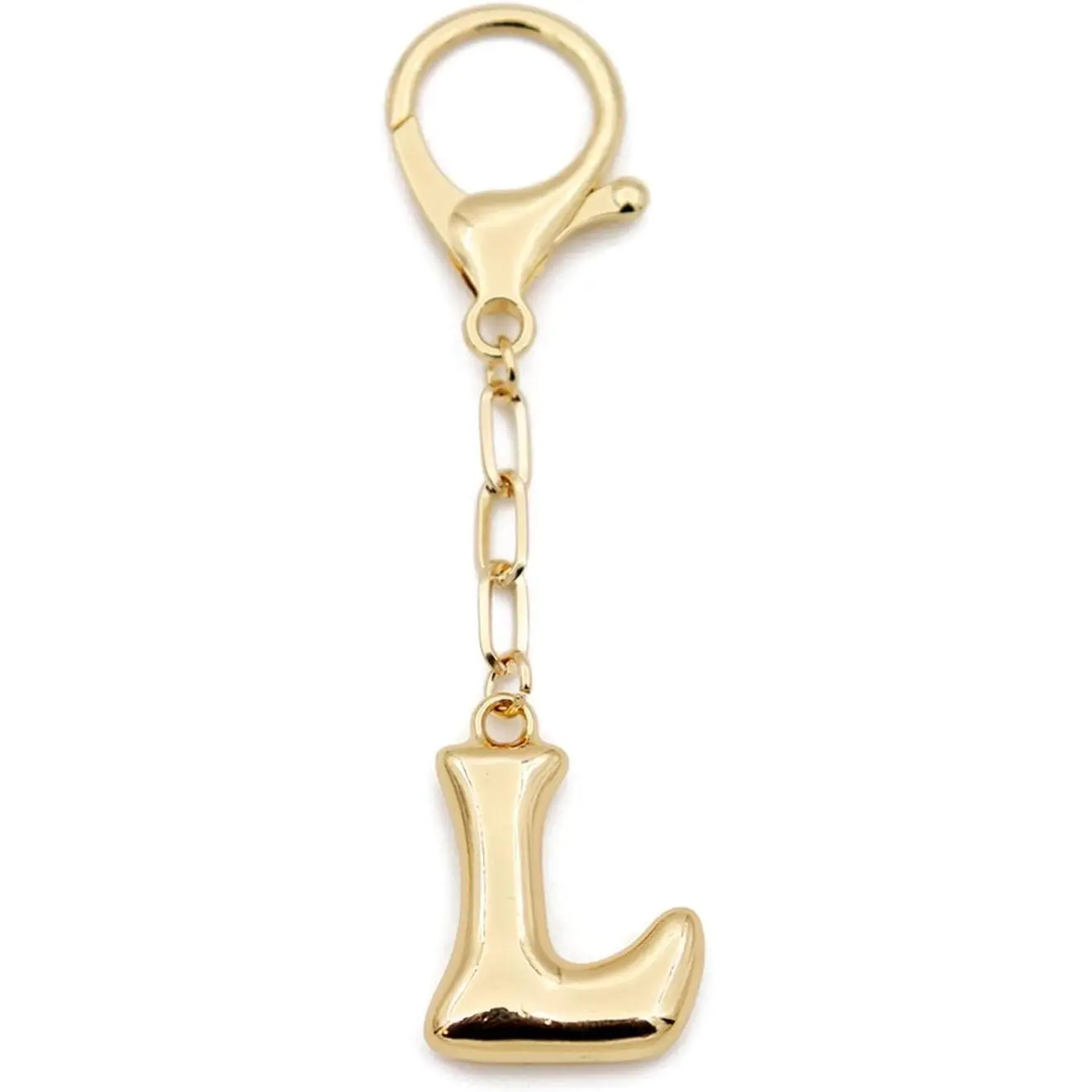 Women's Metallic Gold Initial Keychain - Elegant Durable Fashion Handbag Charm, Backpack-Car Keyring with Reinforced Link, Shiny Look, Smooth Finish, Bubble Pendant - Thanksgiving Birthday Gift for Sister Mom, Friends