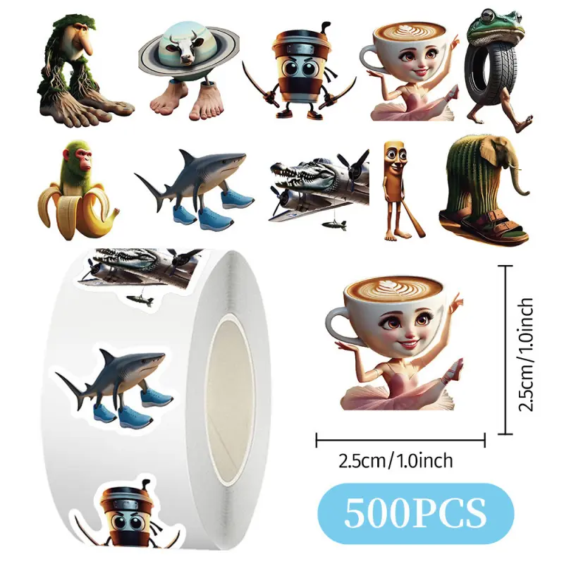 500 Stickers Brain Rot Internet-Famous Irregular Graffiti Sticker Roll - 1-Inch Fun Creative Cartoon Decals for DIY Decorative Stickers