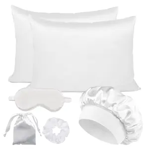 6PCS/LOT 2 Pillowcase Hair Scrunchie Night Hat Set Fashion Imitation Silk Satin Pillowcase Sleep Set Tool Silkly Cap